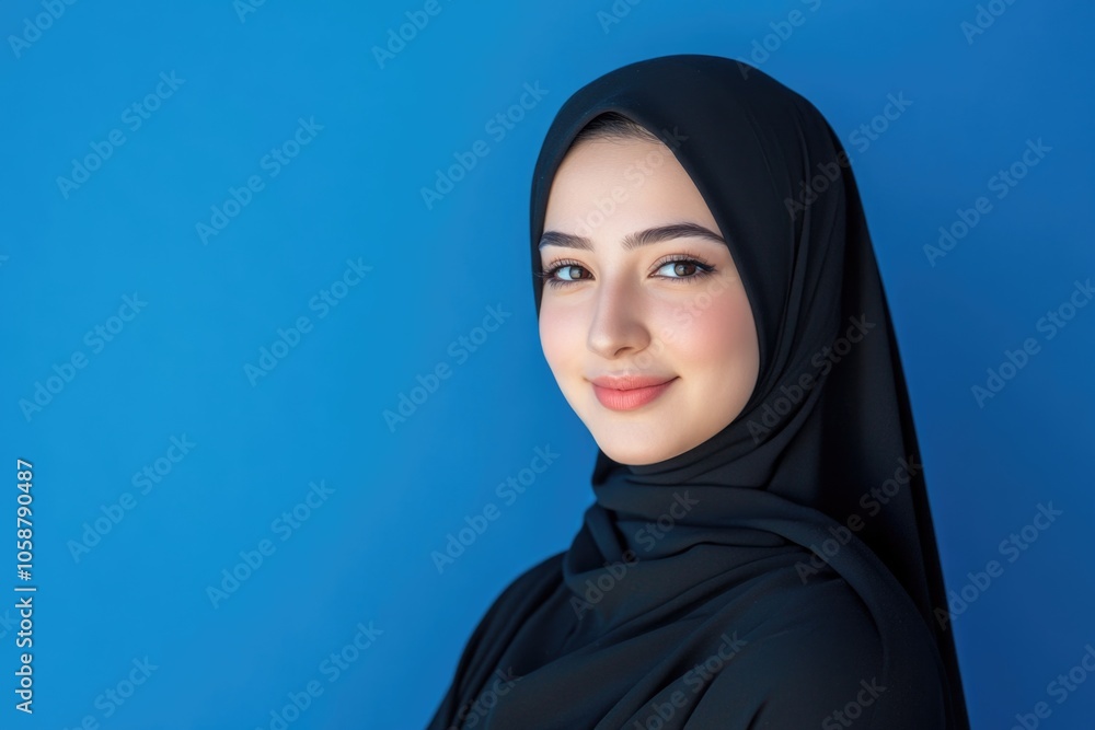 A woman wears a traditional Islamic headscarf, posed for photography A woman wears a traditional Islamic headscarf, posed for photography