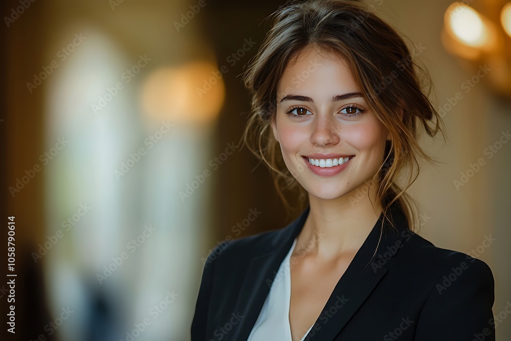 Professional Businesswoman with a Friendly Smile in an Office Setting. Professional Businesswoman with a Friendly Smile in an Office Setting.
