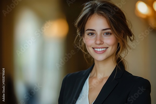 Professional Businesswoman with a Friendly Smile in an Office Setting.