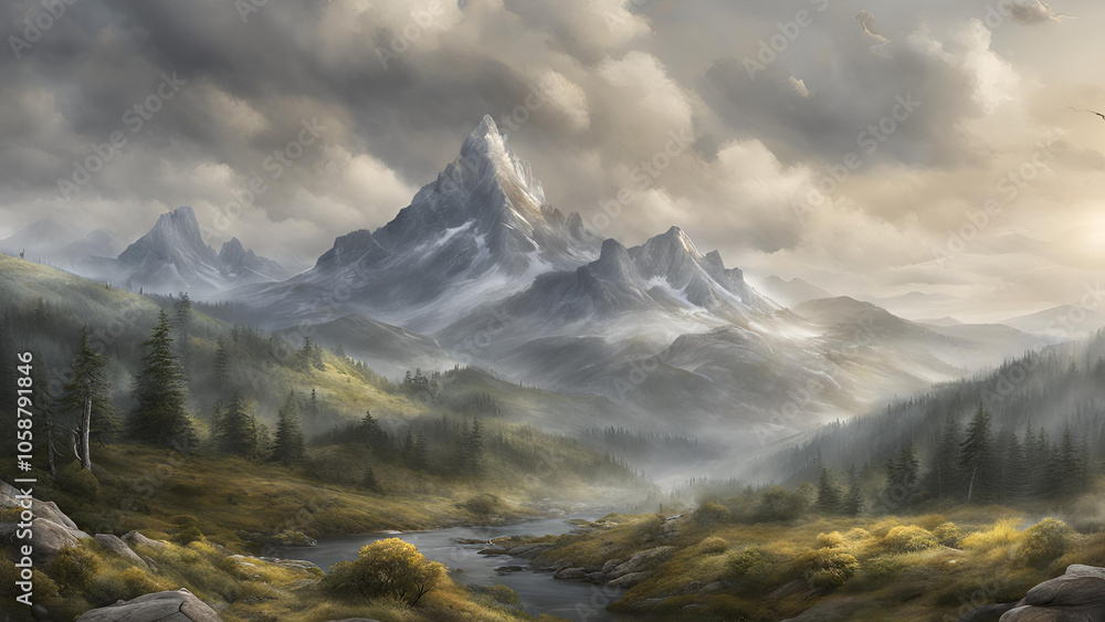 Mountains with snow - Generative AI Mountains with snow - Generative AI