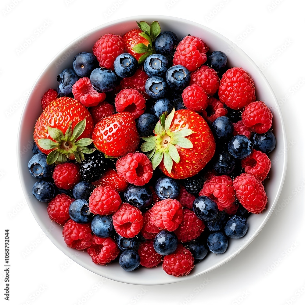 Obraz premium Assorted Vibrant Berries in a Bowl on White Background