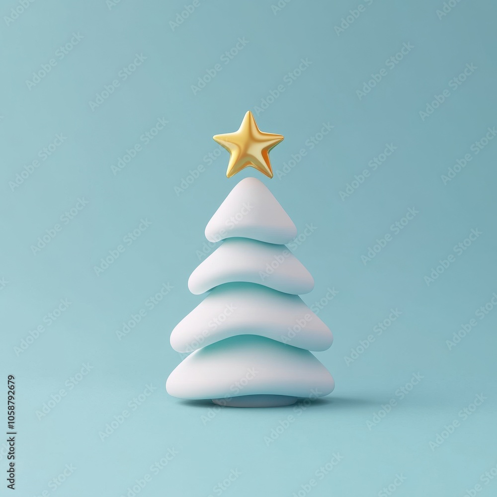 Minimalist Christmas Tree with Golden Star on Pastel Background Minimalist Christmas Tree with Golden Star on Pastel Background