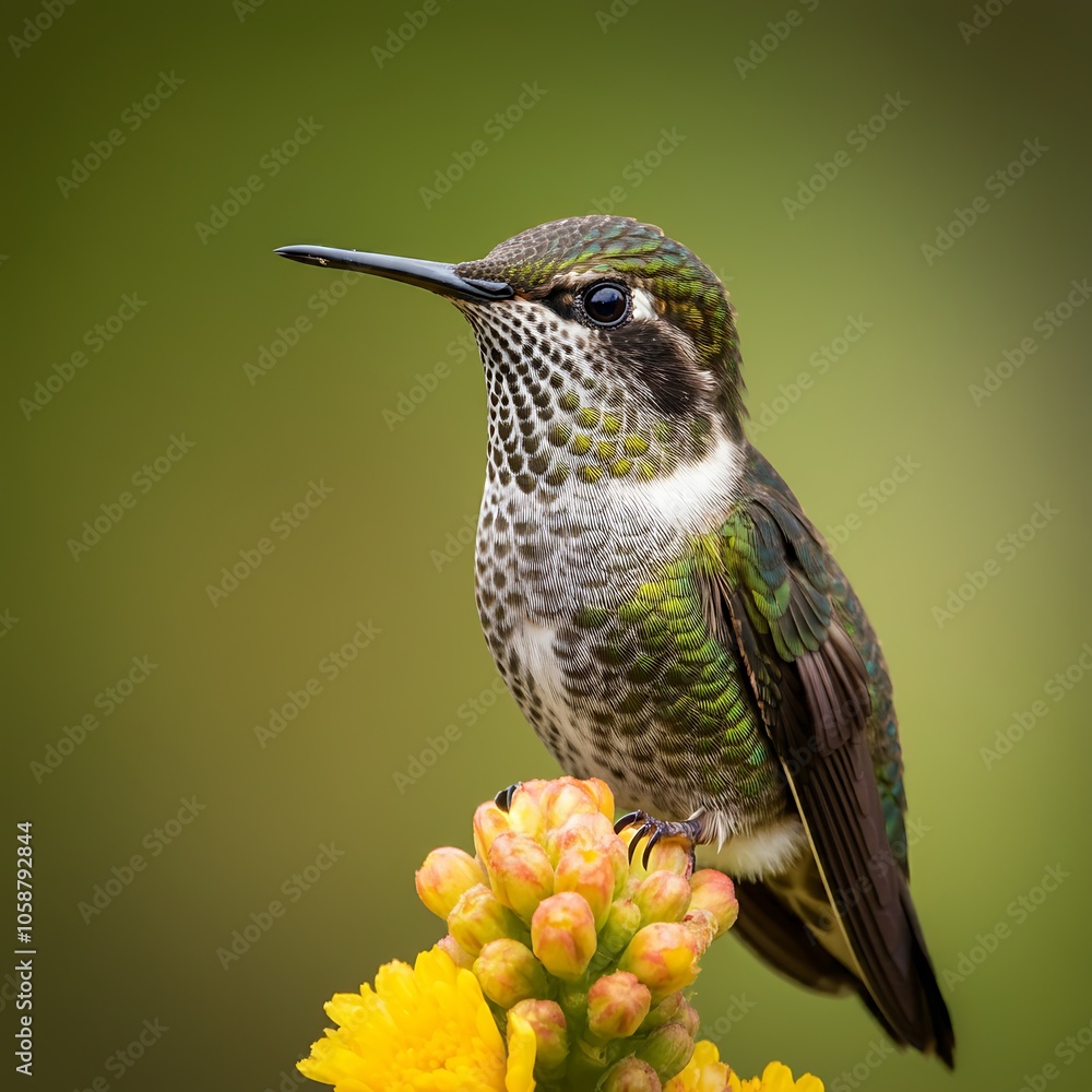 Obraz premium Vibrant bird perched on a flowering branch in soft focus