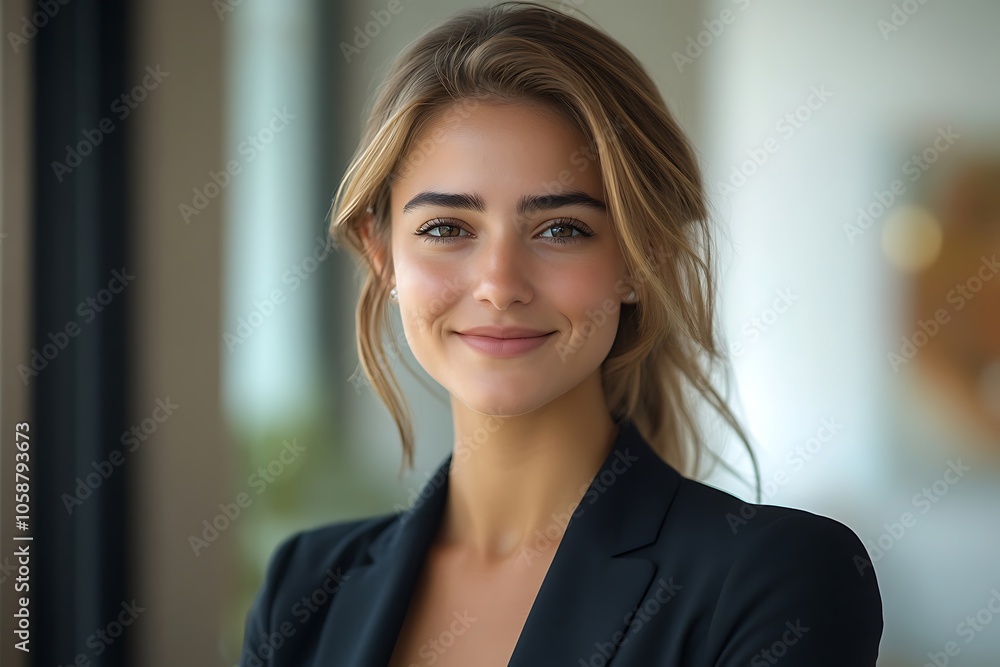 Professional Woman in Black Blazer Smiling Confidently Professional Woman in Black Blazer Smiling Confidently