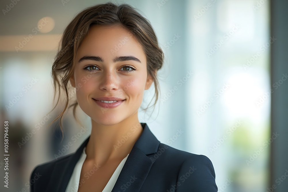 Professional Woman in Business Attire Smiling Confidently Professional Woman in Business Attire Smiling Confidently
