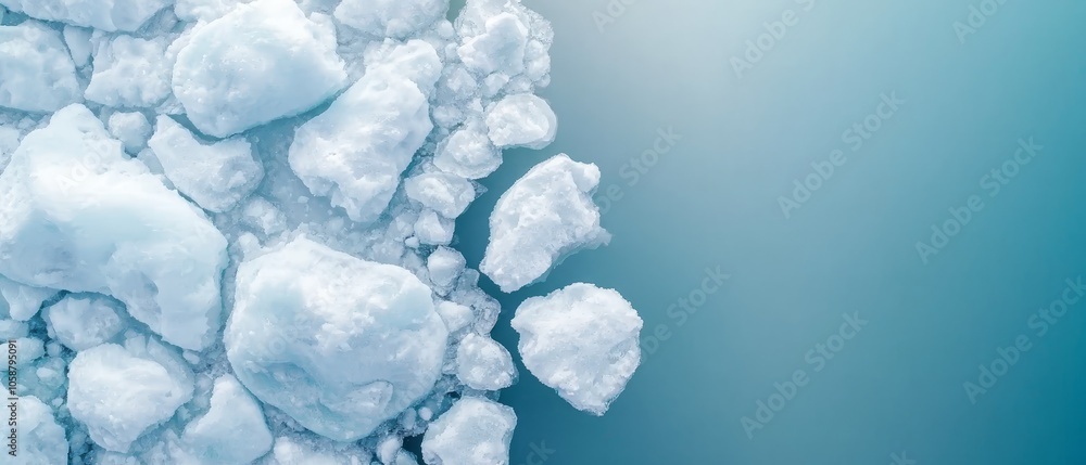 Fototapeta premium A collection of ice cubes afloat on a body of water against a backdrop of a clear blue sky