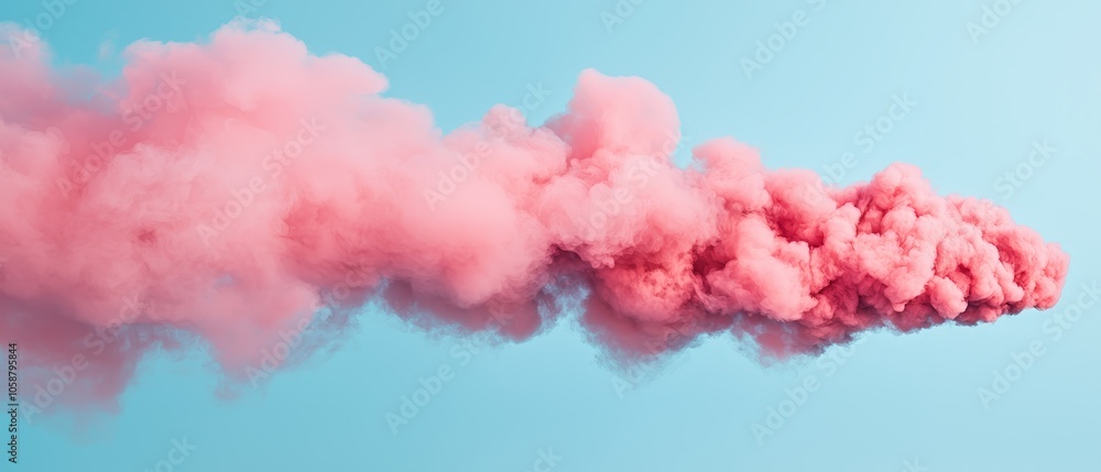 A pink cloud of smoke rising above a blue midday sky A pink cloud of smoke rising above a blue midday sky