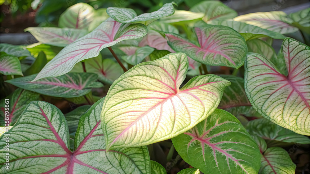 A symphony of nature's artistry, showcased in the intricate veins and vibrant hues of a collection of heart-shaped leaves, each a delicate masterpiece of green and pink. A symphony of nature's artistry, showcased in the intricate veins and vibrant hues of a collection of heart-shaped leaves, each a delicate masterpiece of green and pink.