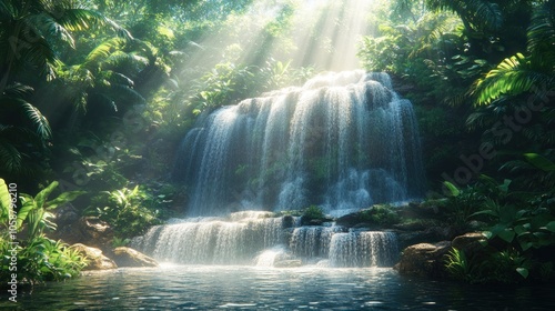 Serene Waterfall in Lush Rainforest