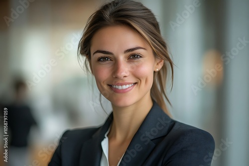 Smiling Business Woman in Black Suit - Portrait Headshot