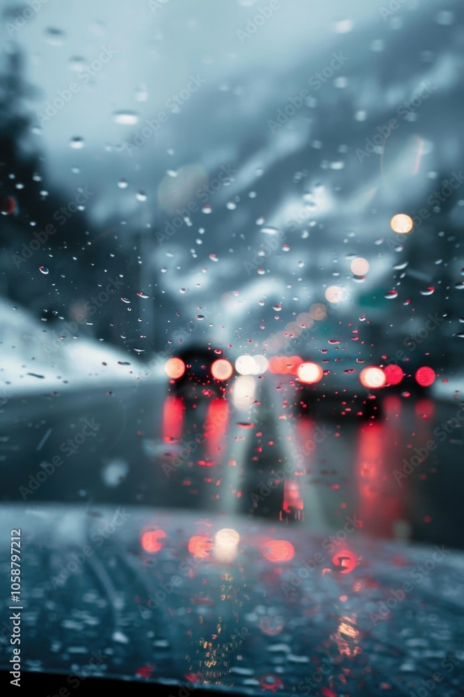 Fototapeta premium A blurred image of a vehicle moving through wet weather