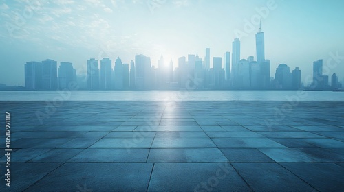 Nighttime City Center with Platforms, Roads, Parking Lot, and Brick Pavement for Car Advertisement Background