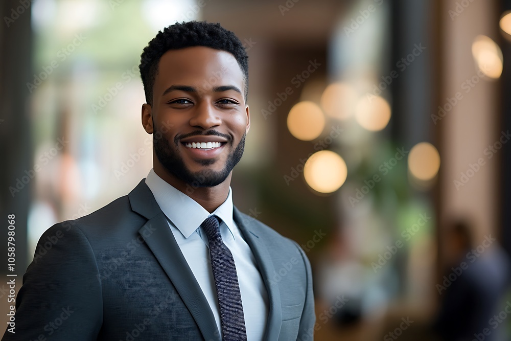 Smiling Businessman Headshot with Blurred Office Background Smiling Businessman Headshot with Blurred Office Background