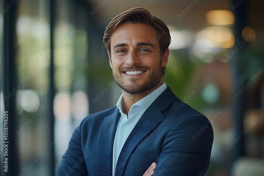 Smiling Businessman in a Sharp Suit, Confident and Successful Smiling Businessman in a Sharp Suit, Confident and Successful