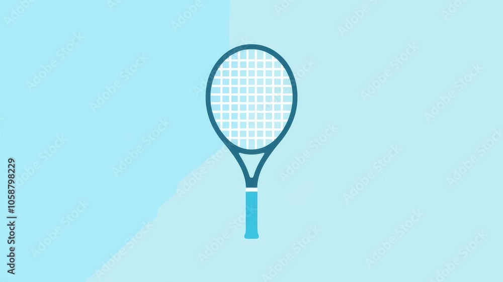 Tennis racket in a simple style with light blue background and minimalistic design Tennis racket in a simple style with light blue background and minimalistic design