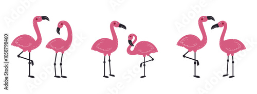 Couples in love flamingo set. Exotic pink birds. Concept for valentine's day.