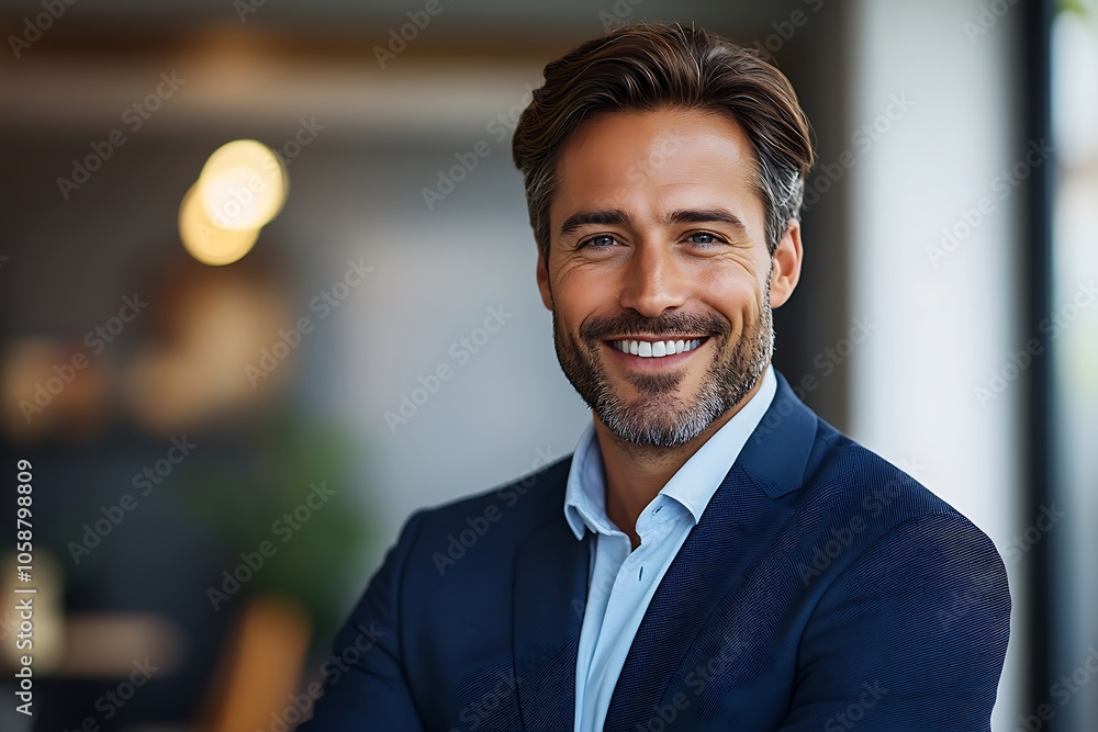 Smiling Businessman in Blue Suit - Confident and Successful Smiling Businessman in Blue Suit - Confident and Successful