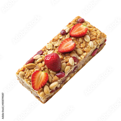 Strawberry Oat and Nut Bar – Healthy Snack Bar Isolated on White Background.