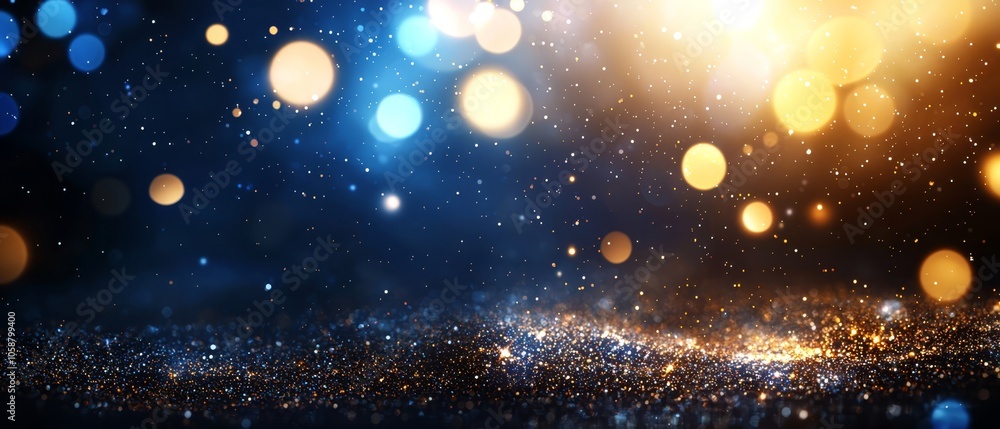 Obraz premium Blue-yellow background with focus on central cluster of lights