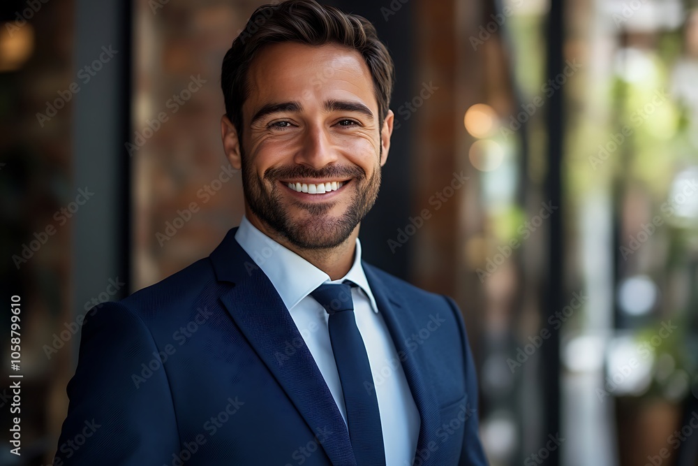 Smiling Businessman in Blue Suit and Tie - Headshot Smiling Businessman in Blue Suit and Tie - Headshot