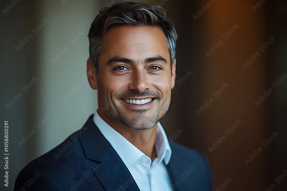 Smiling Businessman in Blue Suit and White Shirt Portrait Smiling Businessman in Blue Suit and White Shirt Portrait