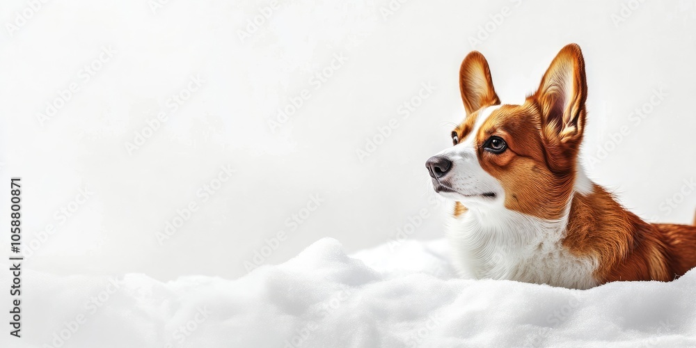Charming Pembroke Welsh Corgi posed against a white backdrop, ideal for a festive greeting card design featuring a blank area, perfect for holiday themes. Charming Pembroke Welsh Corgi posed against a white backdrop, ideal for a festive greeting card design featuring a blank area, perfect for holiday themes.