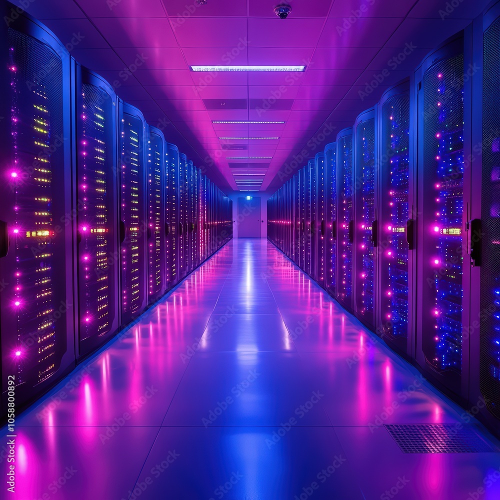 data center with rows of glowing server racks data center with rows of glowing server racks