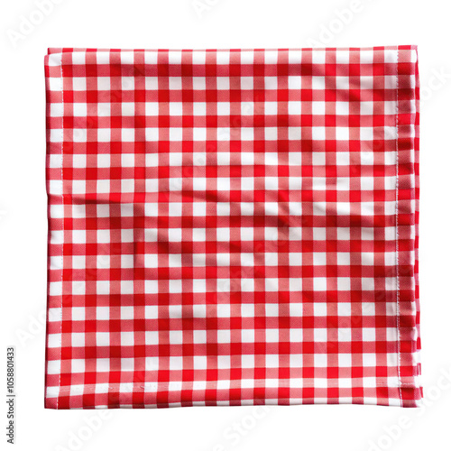 a top view red and white tablecloth isolated on transparent background