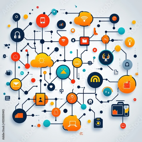 Internet of Things (IoT) icons connecting home devices and gadgets