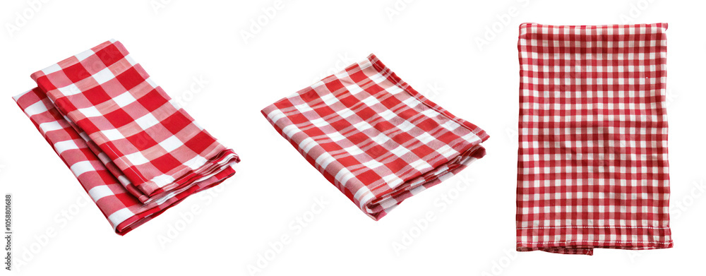 set of red and white tablecloths isolated on transparent background