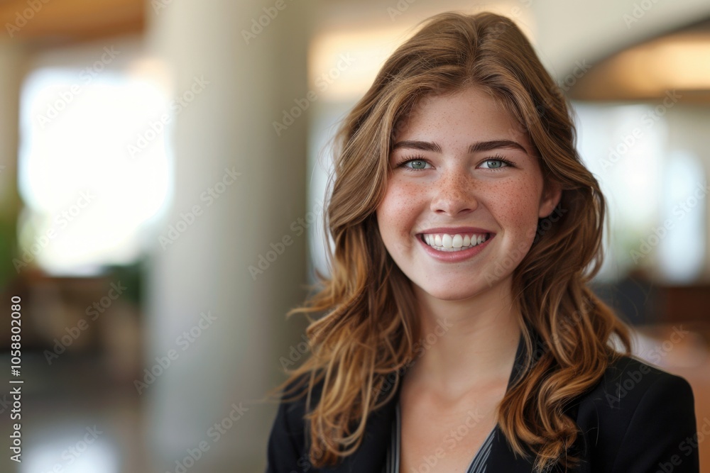A smiling woman with long hair, suitable for various personal or professional uses A smiling woman with long hair, suitable for various personal or professional uses