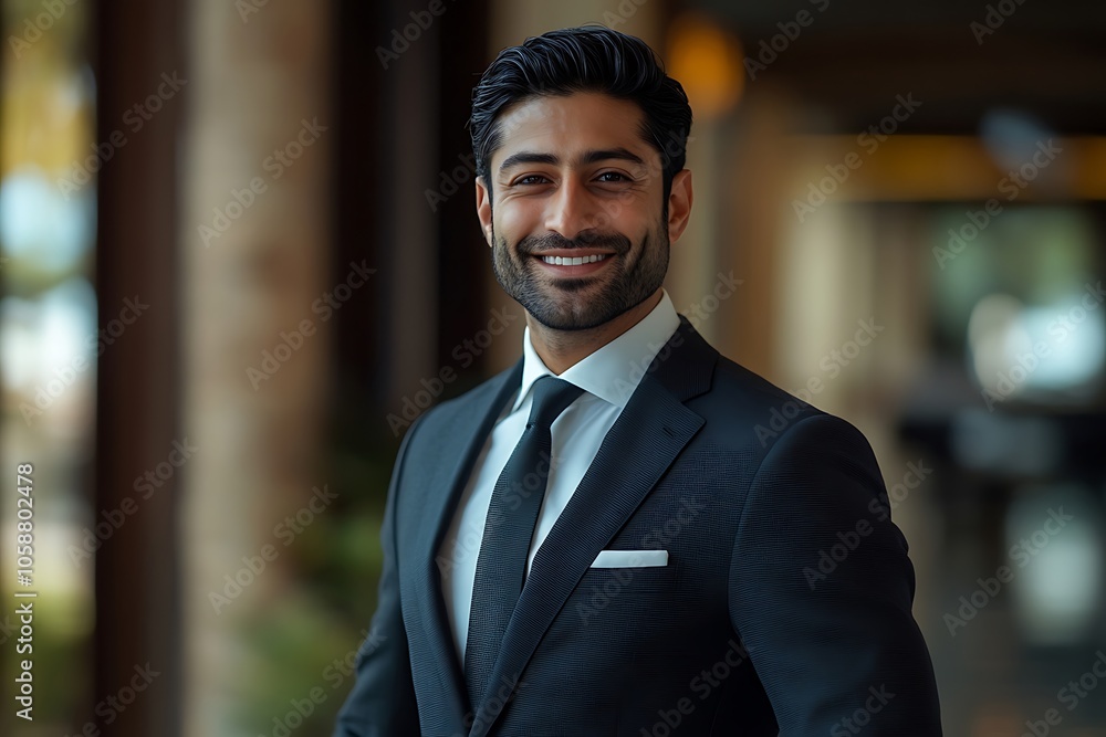 Smiling Businessman in Blue Suit with Confident Look Smiling Businessman in Blue Suit with Confident Look