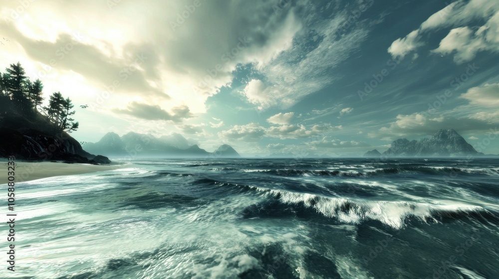Fototapeta premium High-Definition 3D Seaside Scenery for Computer Backgrounds