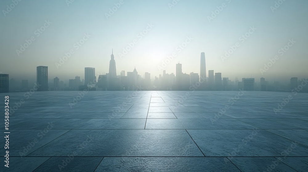 Nighttime City Center with Platforms, Roads, Parking Lot, and Brick Pavement for Car Advertisement Background Nighttime City Center with Platforms, Roads, Parking Lot, and Brick Pavement for Car Advertisement Background