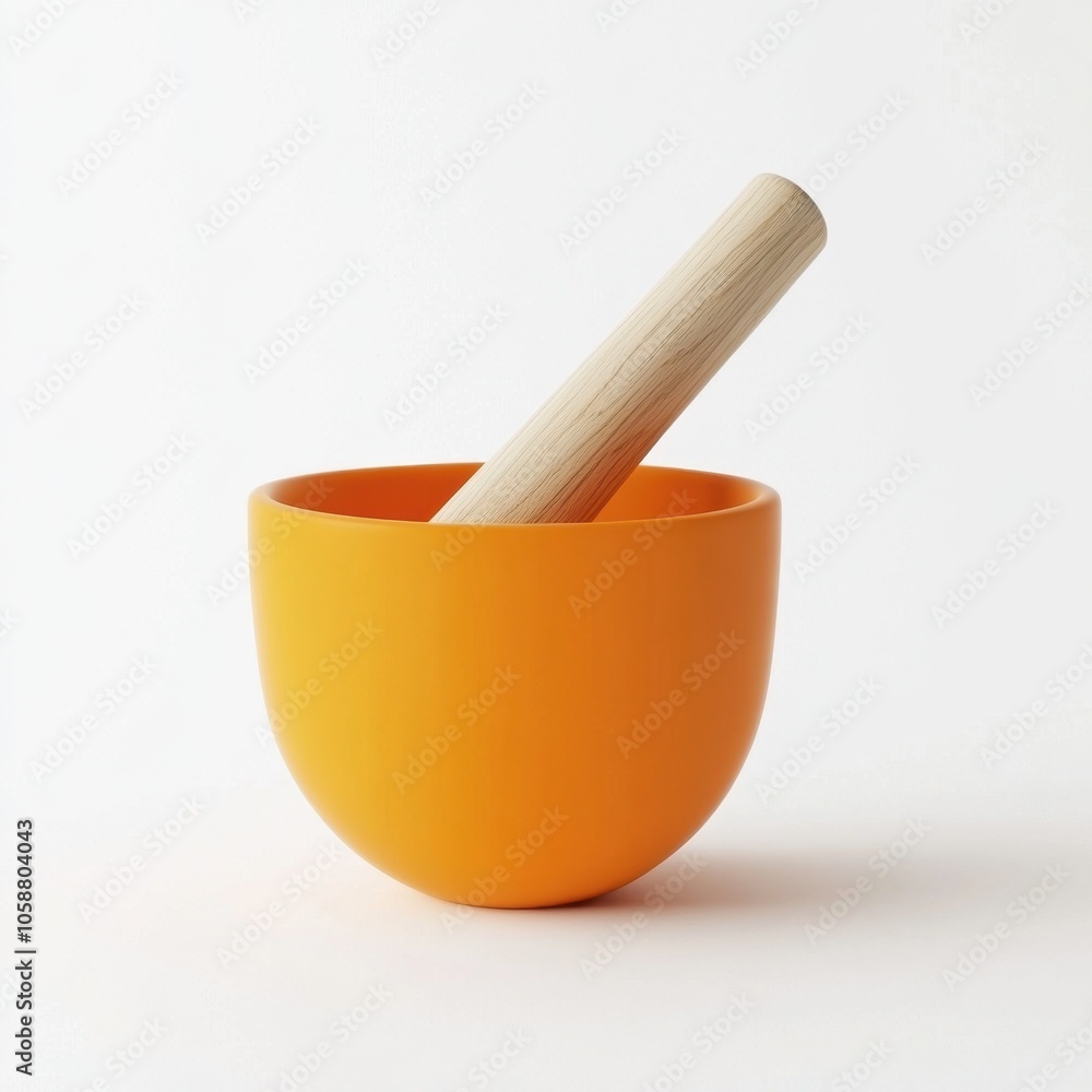 Wooden Pestle and Orange Mortar on White Background Wooden Pestle and Orange Mortar on White Background