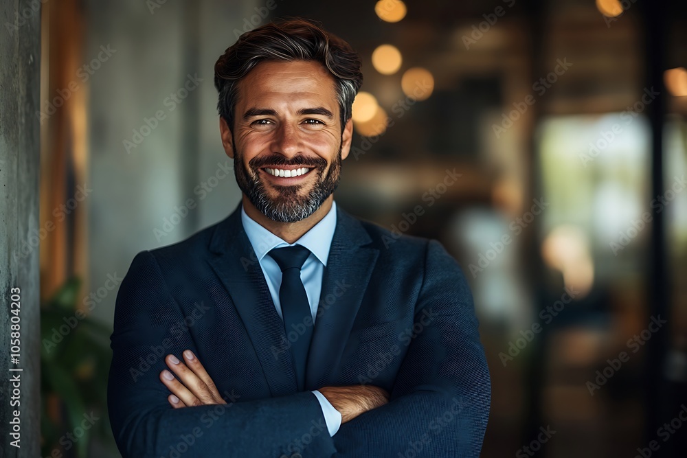 Smiling Businessman in Blue Suit, Indoor Portrait. Smiling Businessman in Blue Suit, Indoor Portrait.
