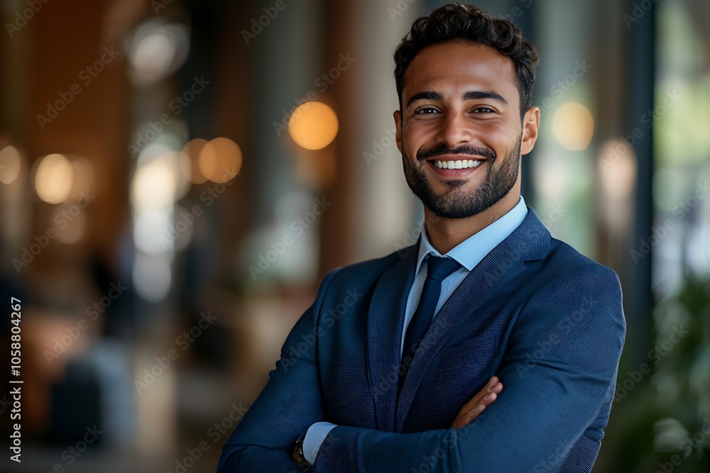 Smiling Businessman in Blue Suit, Office Headshot Smiling Businessman in Blue Suit, Office Headshot