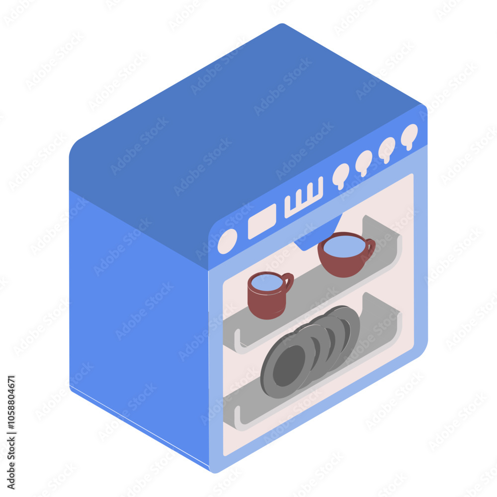 dishwasher containing clean dishes isometric concept, dishwashing machine vector icon design, Housekeeping symbol, Home cleaning sign, Janitorial and Sanitation stock illustration dishwasher containing clean dishes isometric concept, dishwashing machine vector icon design, Housekeeping symbol, Home cleaning sign, Janitorial and Sanitation stock illustration