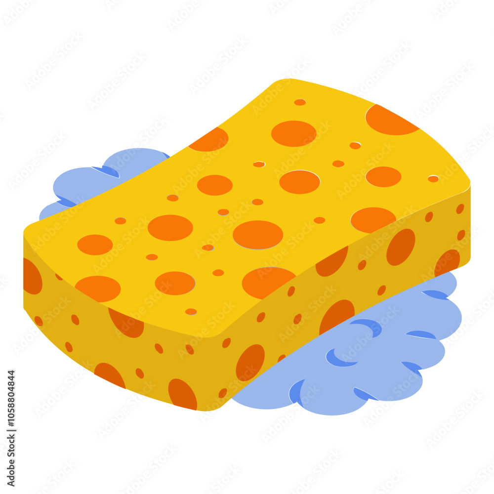 Wood fiber sponge combined with scouring pad isometric concept, Soapy Dishcloth vector icon design, Housekeeping symbol, Home cleaning sign, Janitorial and Sanitation stock illustration Wood fiber sponge combined with scouring pad isometric concept, Soapy Dishcloth vector icon design, Housekeeping symbol, Home cleaning sign, Janitorial and Sanitation stock illustration