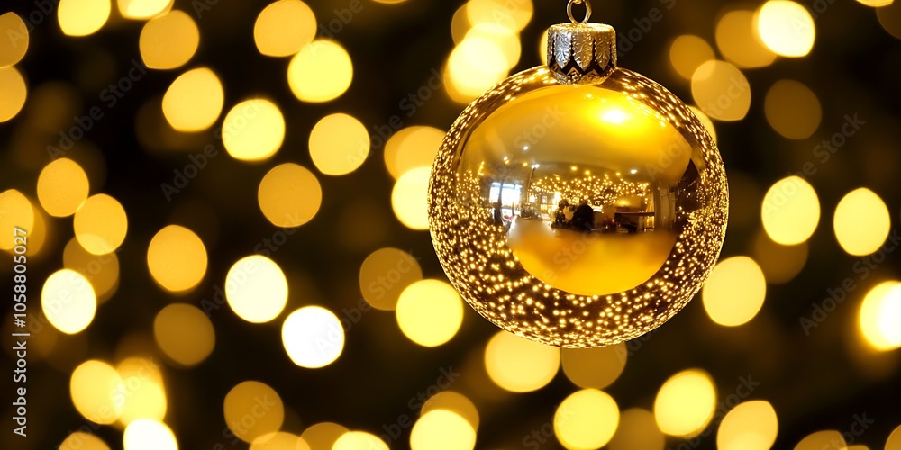 Golden Christmas Ornament with Blurred Lights Light Gradient Background with Room for Typography Golden Christmas Ornament with Blurred Lights Light Gradient Background with Room for Typography
