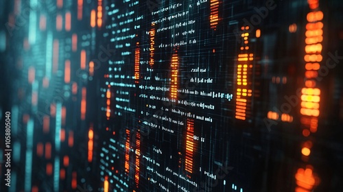 Extreme close-up of genetic data visualization on a digital lab display, focusing on precision in biotechnology. Realistic photo style.