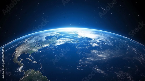 Earth from Space, Blue Planet Blank Background with Copy Space for Design Projects