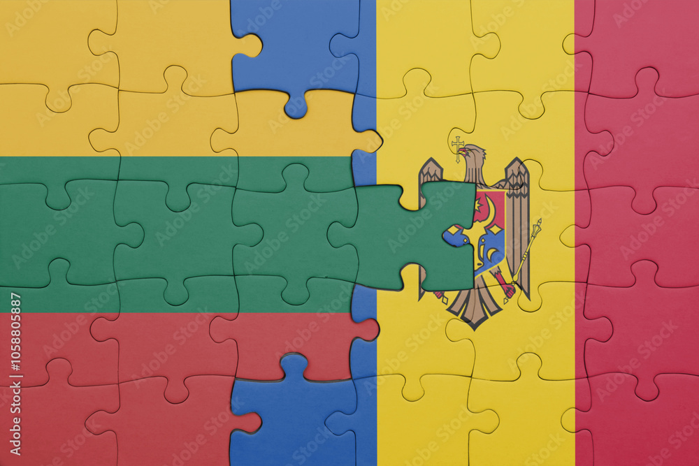 puzzle with the colourful national flag of lithuania and flag of moldova . puzzle with the colourful national flag of lithuania and flag of moldova .