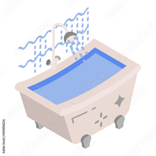 Hot tub and Jacuzzi cleaning and disinfection isometric concept, Clean a Jetted Tub and bathroom vector icon design, Housekeeping symbol, Home cleaning sign, Janitorial Sanitation stock illustration