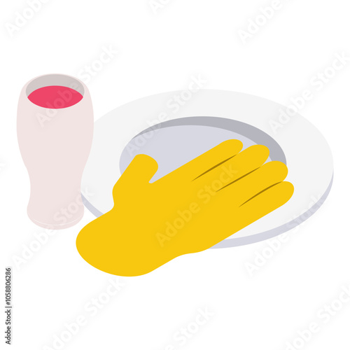 wash the dishes and glass isometric concept, cleaning crockery and cutlery vector icon design, Housekeeping symbol, Home cleaning sign, Janitorial and Sanitation stock illustration