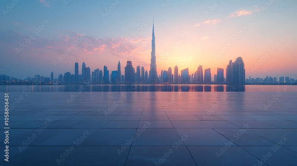 Nighttime City Center with Platforms, Roads, Parking Lot, and Brick Pavement for Car Advertisement Background Nighttime City Center with Platforms, Roads, Parking Lot, and Brick Pavement for Car Advertisement Background
