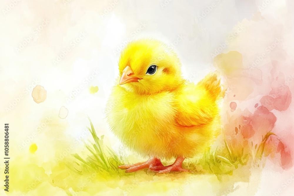A small yellow chicken stands proudly on the grassy field, perfect for rural or farm-themed designs A small yellow chicken stands proudly on the grassy field, perfect for rural or farm-themed designs