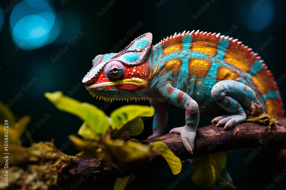 Fototapeta premium Colorful chameleon in rainforest
