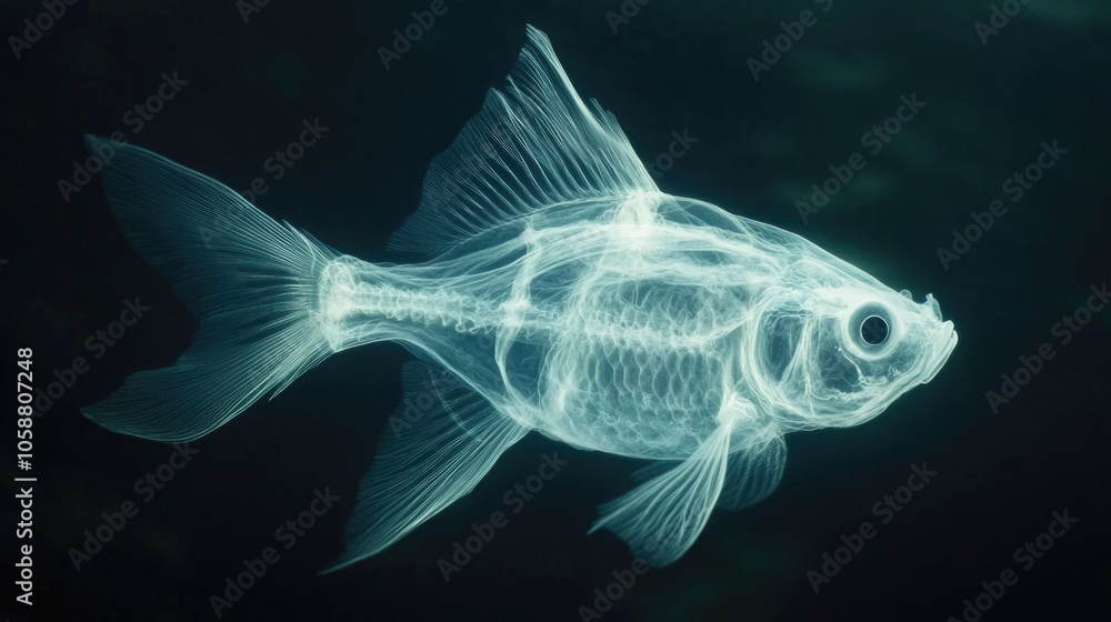 A bioluminescent fish emitting light in the dark ocean floor A bioluminescent fish emitting light in the dark ocean floor