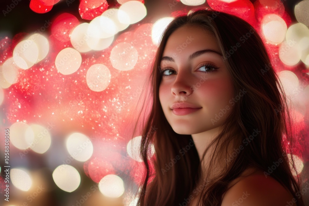 Portrait of a young woman with long brown hair and calm expression Portrait of a young woman with long brown hair and calm expression